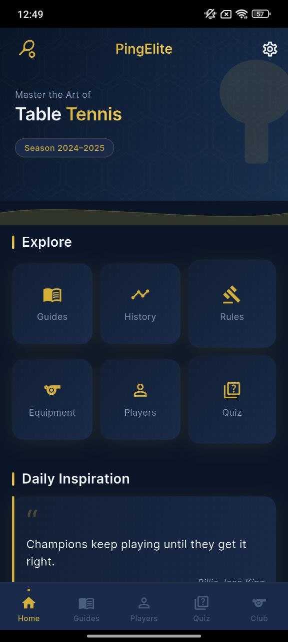 Nomad Table Tennis home screen